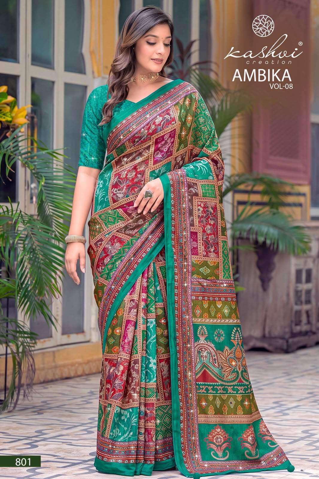AMBIKA VOL-8 SERIES 801 TO 808 SAREE BY KASHVI DESIGNER DIGITAL PRINTED AND GLASS WORK SAREE ARE AVAILABLE AT WHOLESALE PRICE 