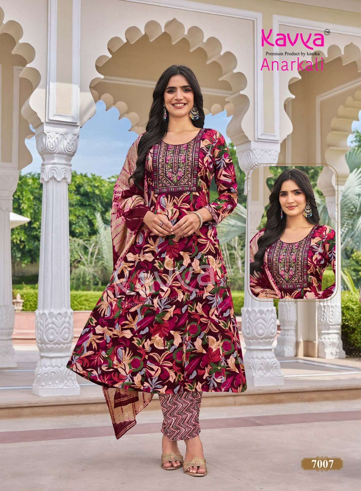 ANARKALI VOL-7 SERIES 7001 TO 7010 BY KAVYA DESIGNER FOIL PRINTED AND EMBROIDERY WORK RAYON KURTI WITH BOTTOM AND DUPATTA ARE AVAILABLE AT WHOLESALE PRICE