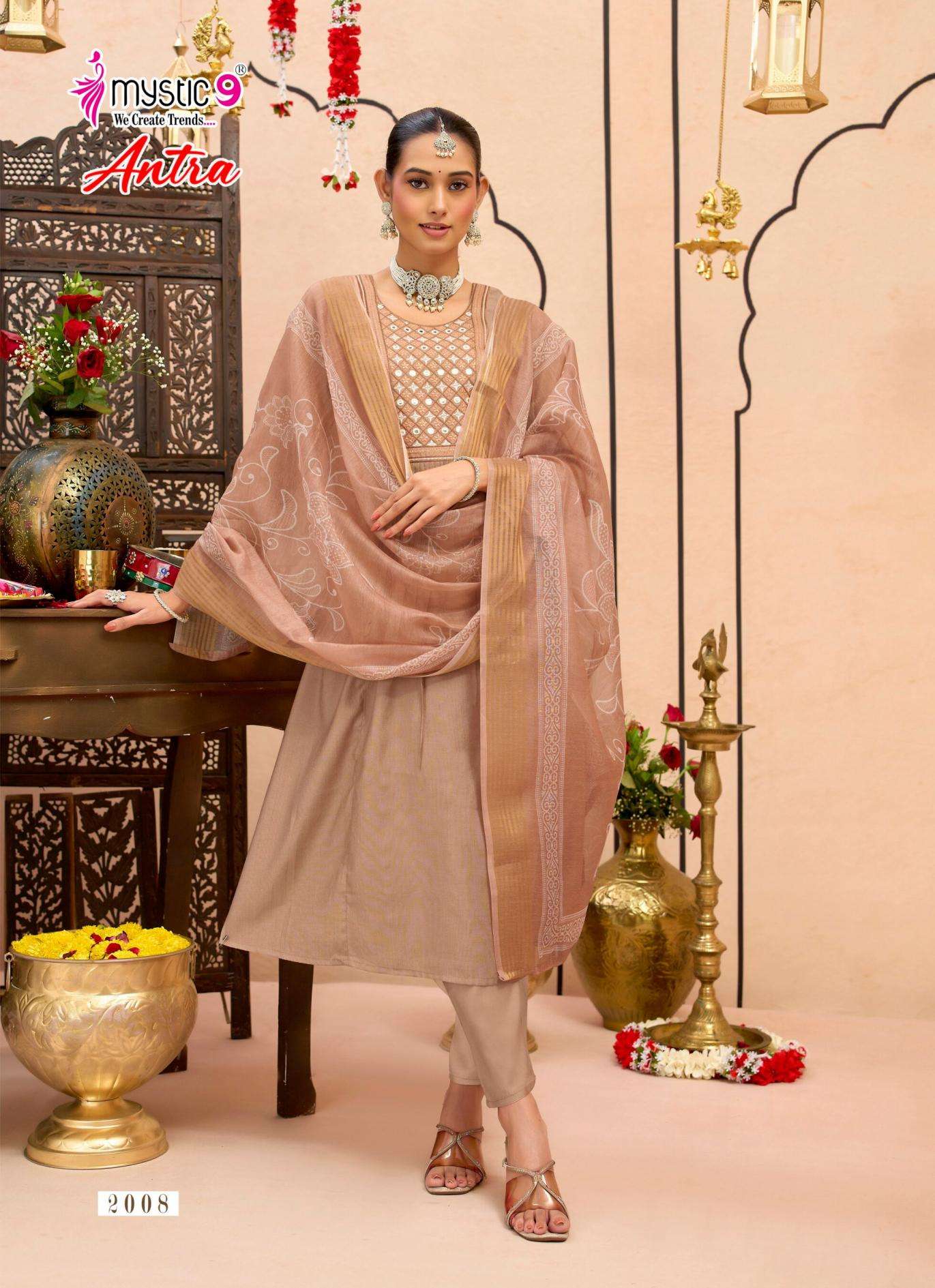 ANTRA VOL-2 SERIES 2001 TO 2008 BY MYSTIC 9 DESIGNER EMBROIDERY WORK VATICAN DYED TOP WITH BOTTOM AND DUPATTA ARE AVAILABLE AT WHOLESALE PRICE