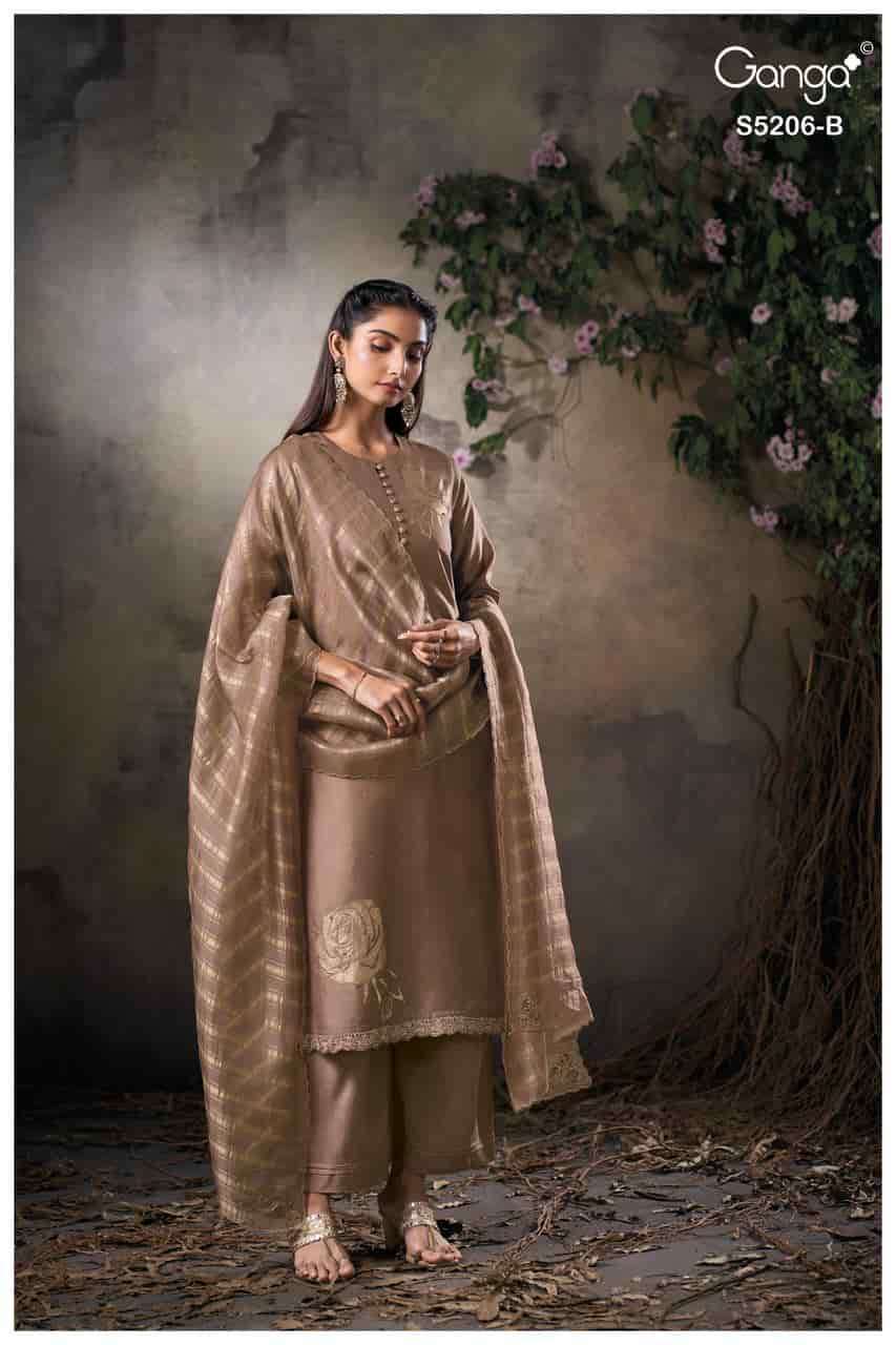 ANYASA SEROES 5206 BY GANGA DESIGNER FOIL PRINTED WITH HAND EMBROIDERY AND EMBROIDERY WORK BEMBERG JAPAN SILK SUITS ARE AVAILABLE AT WHOLESALE PRICE