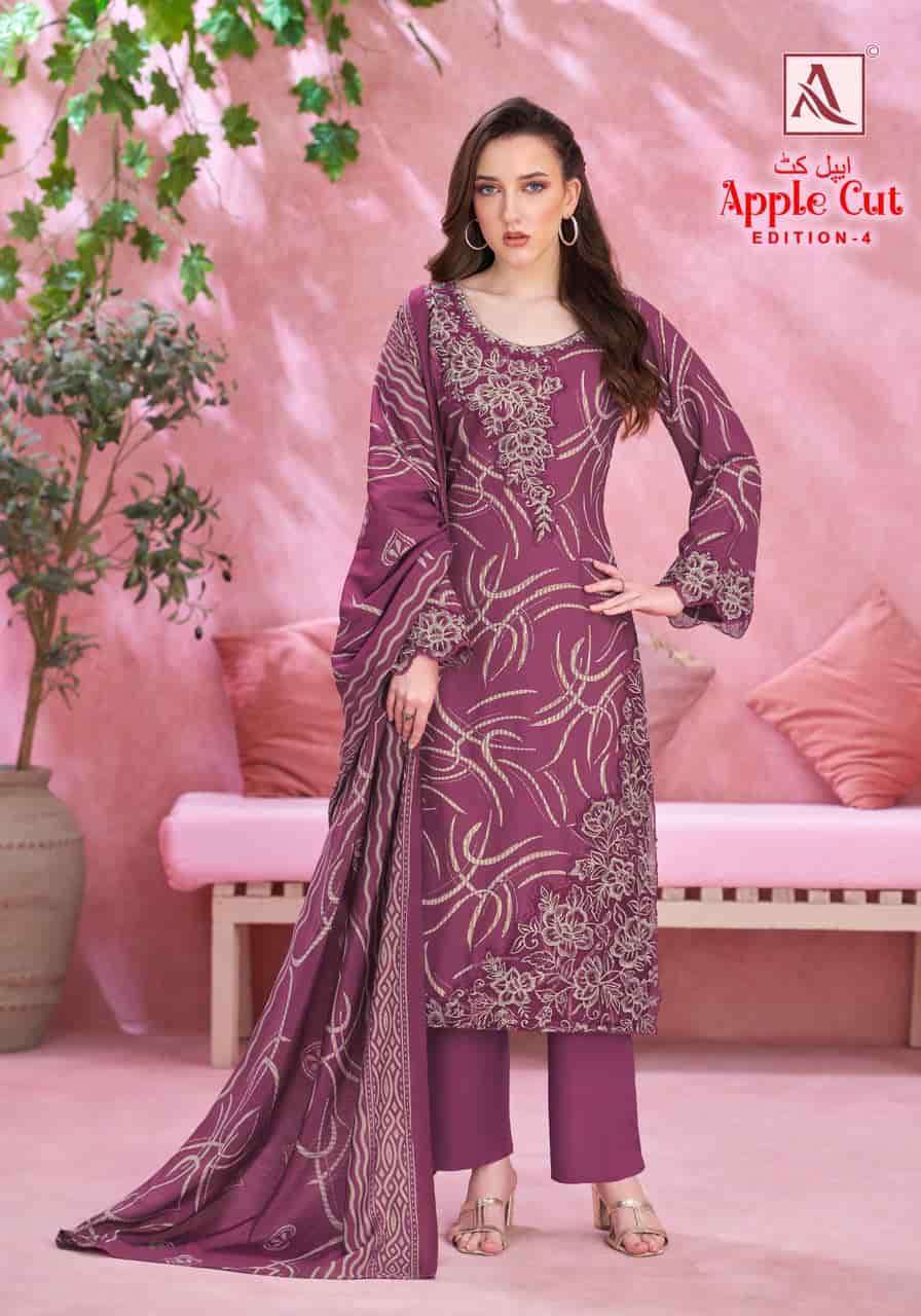 APPLE CUT EDITION-4 SERIES 3125 BY ALOK SUITS DESIGNER FOIL PRINT AND EMBROIDERY WORK VISCOSE RAYON SUITS ARE AVAILABLE AT WHOLESALE PRICE