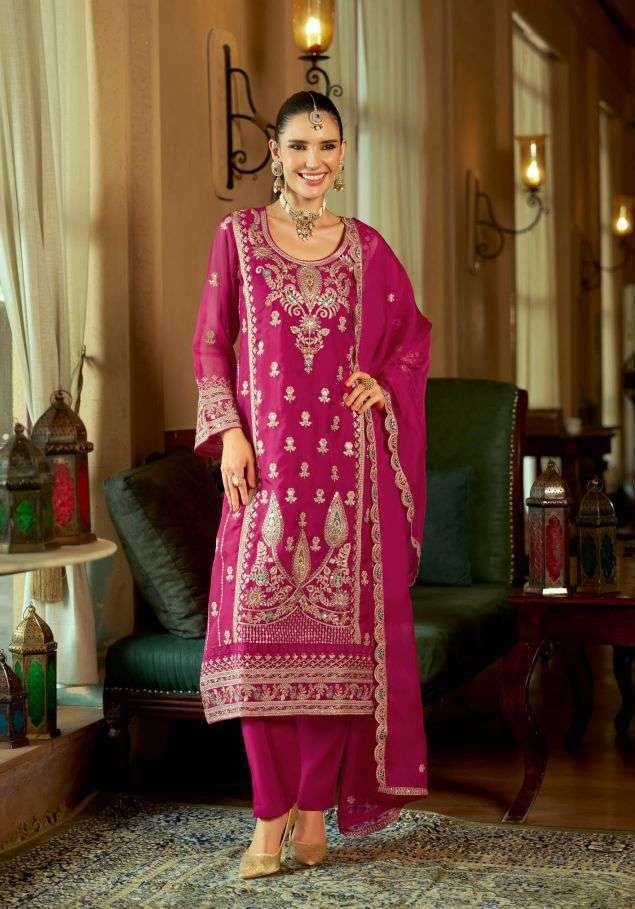 AROMA COLOR EDITION SERIES 2441 TO 2443 BY ZAVERI DESIGNER EMBROIDERY WORK ORGANZA READYMADE SUITS ARE AVAILABLE AT WHOLESALE PRICE