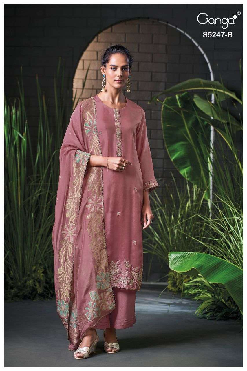 AVELTH SERIES 5247 BY GANGA DESIGNER EMBROIDERY AND HAND WORK BEMBERG HABUTAI SILK SUITS ARE AVAILABLE AT WHOLESALE PRICE