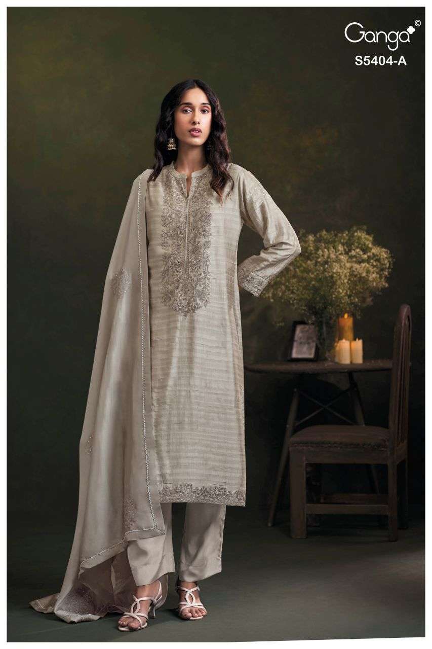 AZMIRA SERIES 5404 BY GANGA DESIGNER EMBROIDERY WORK BEMBERG RAW SILK SUITS ARE AVAILABLE AT WHOLESALE PRICE