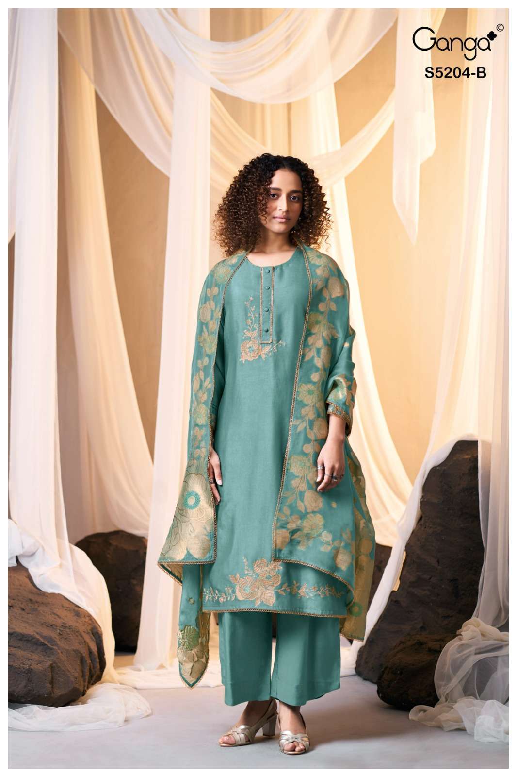 AZYRA SERIES 5204 BY GANGA DESIGNER EMBROIDERY WORK BEMBERG RUSSIAN SILK SUITS ARE AVAILABLE AT WHOLESALE PRICE