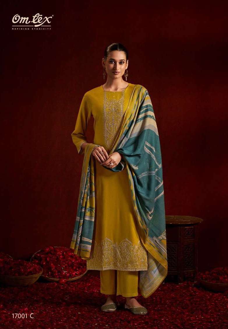 BASIRAH SERIES 17001 BY OMTEX DESIGNER EMBROIDERY WORK PASHMINA SUITS ARE AVAILABLE AT WHOLESALE PRICE