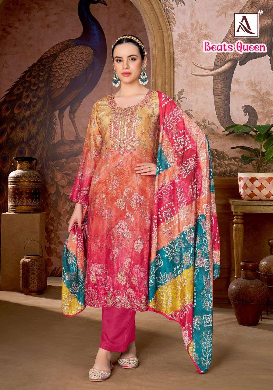 BEATS QUEEN SERIES 3159 BY ALOK SUITS DESIGNER DIGITAL PRINTED AND BEADS WORK VISCOSE MUSLIN SUITS ARE AVAILABLE AT WHOLESALE PRICE