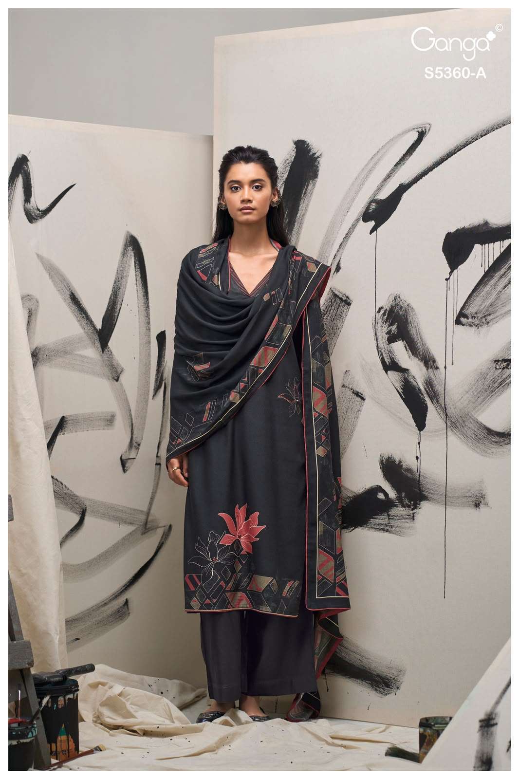 BERYLIA SERIES 5360 BY GANGA DESIGNER PRINTED AND HAND WORK WOOL PASHMINA SUITS ARE AVAILABLE AT WHOLESALE PRICE
