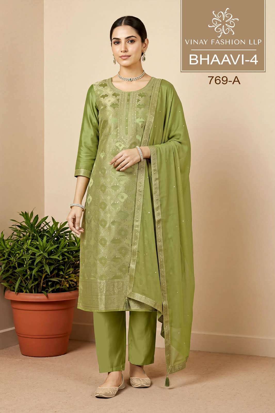 BHAAVII VOL-4 SERIES 769 BY VINAY DESIGNER HAND WORK RUSSIAN SILK JACQUARD SUITS ARE AVAILABLE AT WHOLESALE PRICE