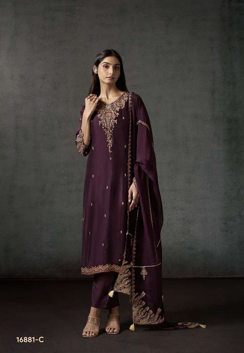 BHUMIKA SERIES 16881 BY OMTEX DESIGNER EMBROIDERY WORK SILK TOUCH SUITS ARE AVAILABLE AT WHOLESALE PRICE 