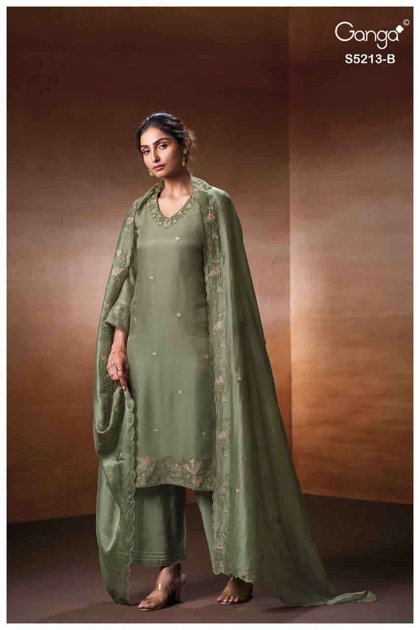 BINAESA SERIES 5213 BY GANGA DESIGNER EMBROIDERY AND HAND WORK BEMBERG SATIN SILK SUITS ARE AVAILABLE AT WHOLESALE PRICE