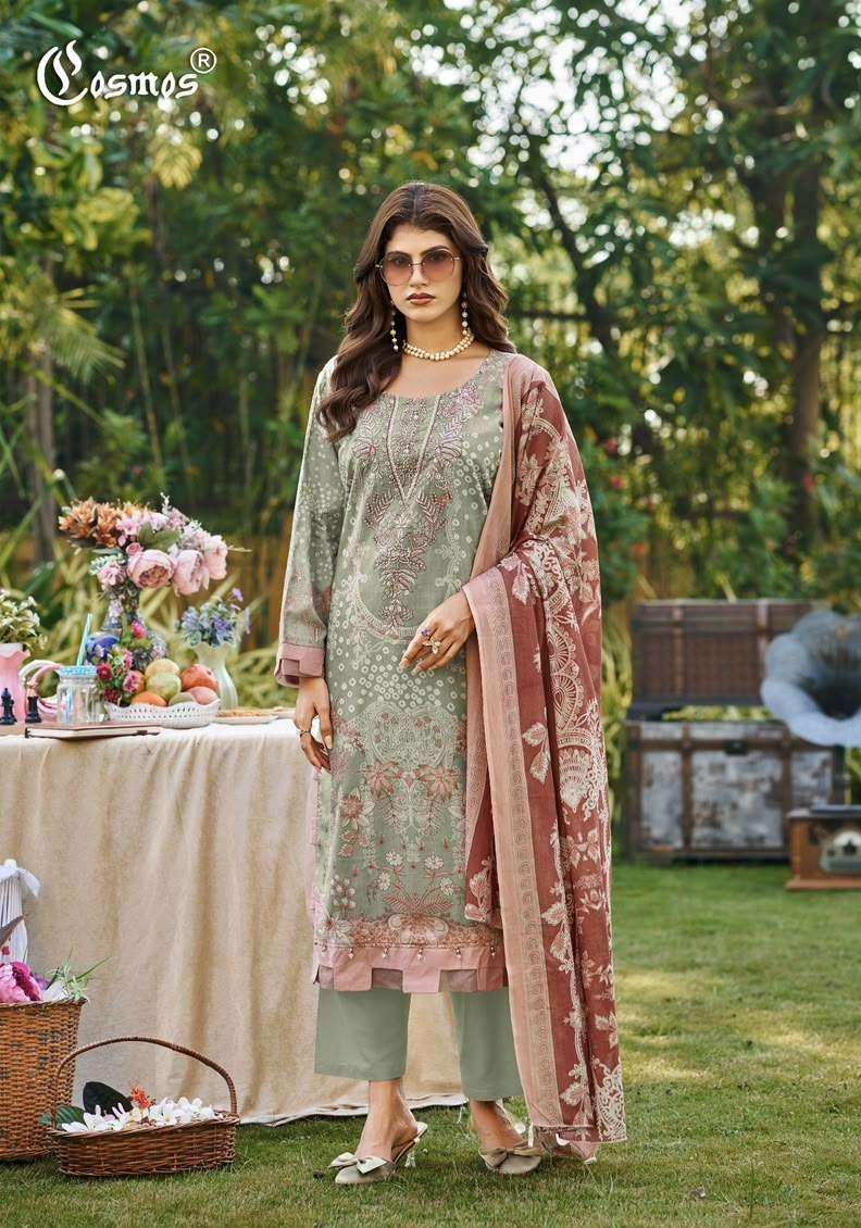 BLISS LAWN VOL-4 SERIES 4001 TO 4008 BY COSMOS DESIGNER EMBROIDERY WORK COTTON SUITS ARE AVAILABLE AT WHOLESALE PRICE
