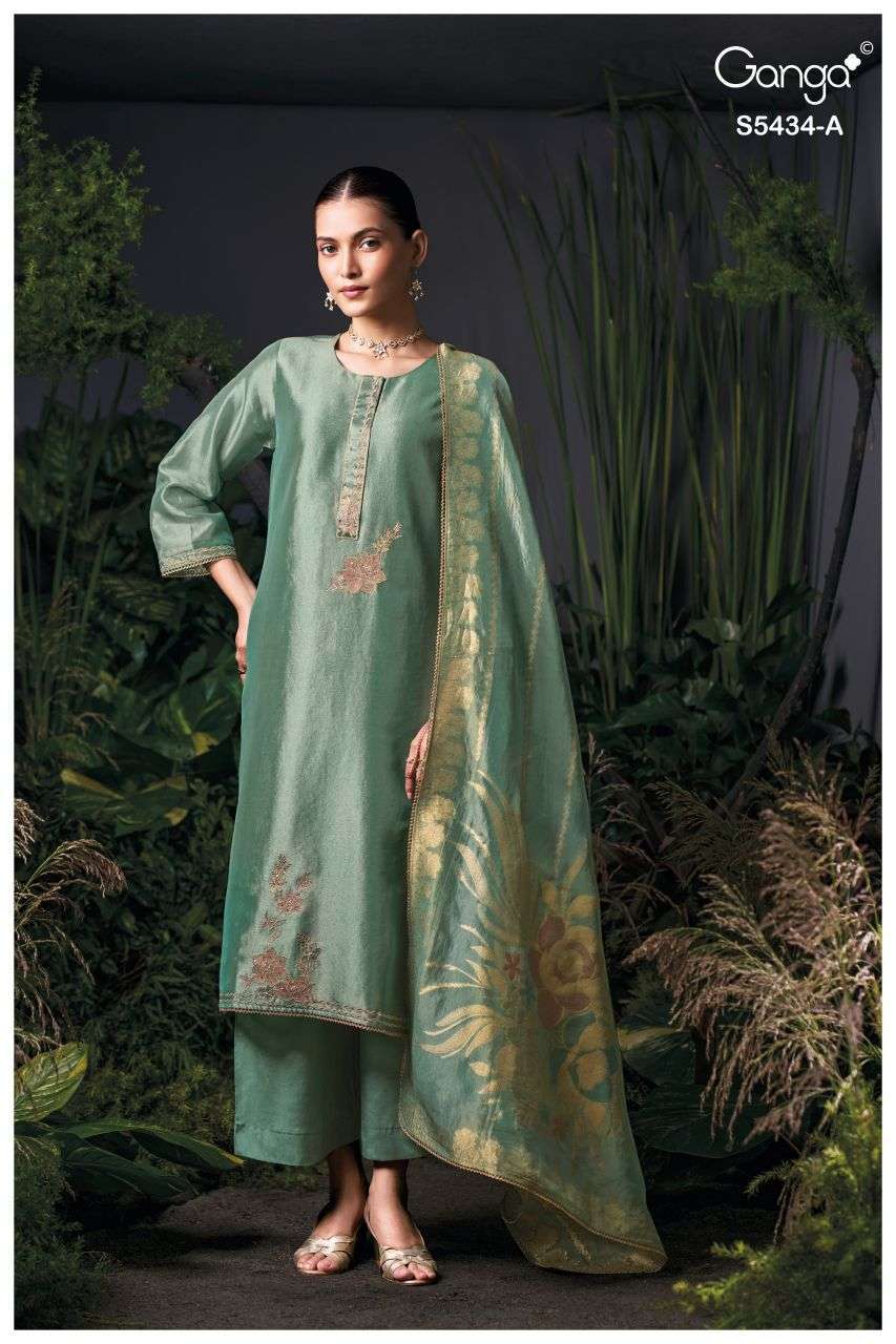 BRIELITH SERIES 5434 BY GANGA DESIGNER EMBROIDERY AND HAND WORK BEMBERG SILK SUITS ARE AVAILABLE AT WHOLESALE PRICE