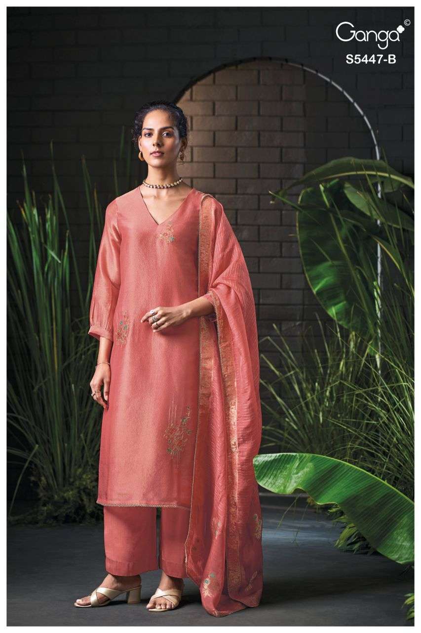 BRIONY SERIES 5447 BY GANGA DESIGNER EMBROIDERY WORK BEMBERG SILK JACQUARD SUITS ARE AVAILABLE AT WHOLESALE PRICE 