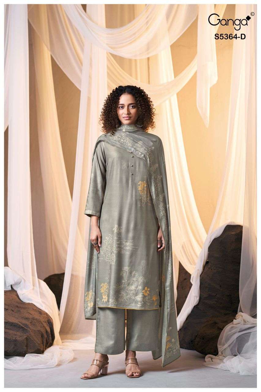 BRUNELLA SERIES 5364 BY GANGA DESIGNER PRINTED AND HAND WORK WOOL PASHMINA SUITS ARE AVAILABLE AT WHOLESALE PRICE