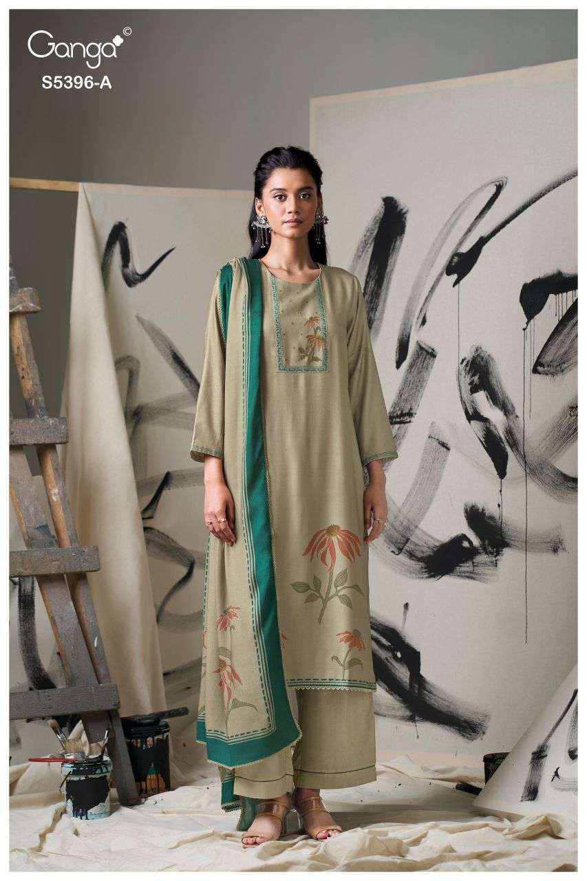 CELENA SERIES 5396 BY GANGA  DESIGNER PRINTED WITH EMBROIDERY AND SCHIFFLI EMBROIDERY WORK WOOL PASHMINA SUITS ARE AVAILABLE AT WHOLESALE PRICE