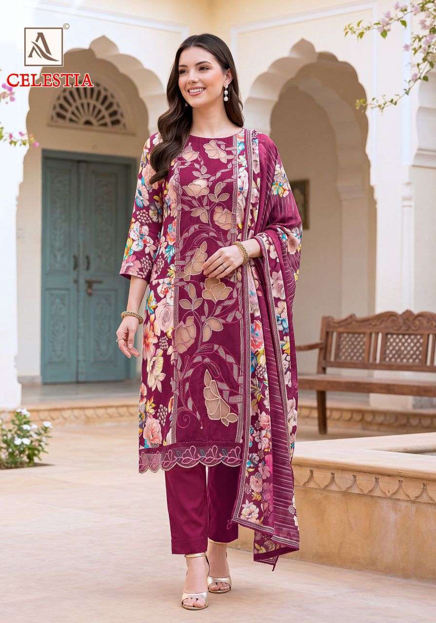 CELESTIA SERIES 1206 BY ALOK SUITS DESIGNER DIGITAL PRINTED AND EPLIC WORK MUSLIN SUITS ARE AVAILABLE AT WHOLESALE PRICE 