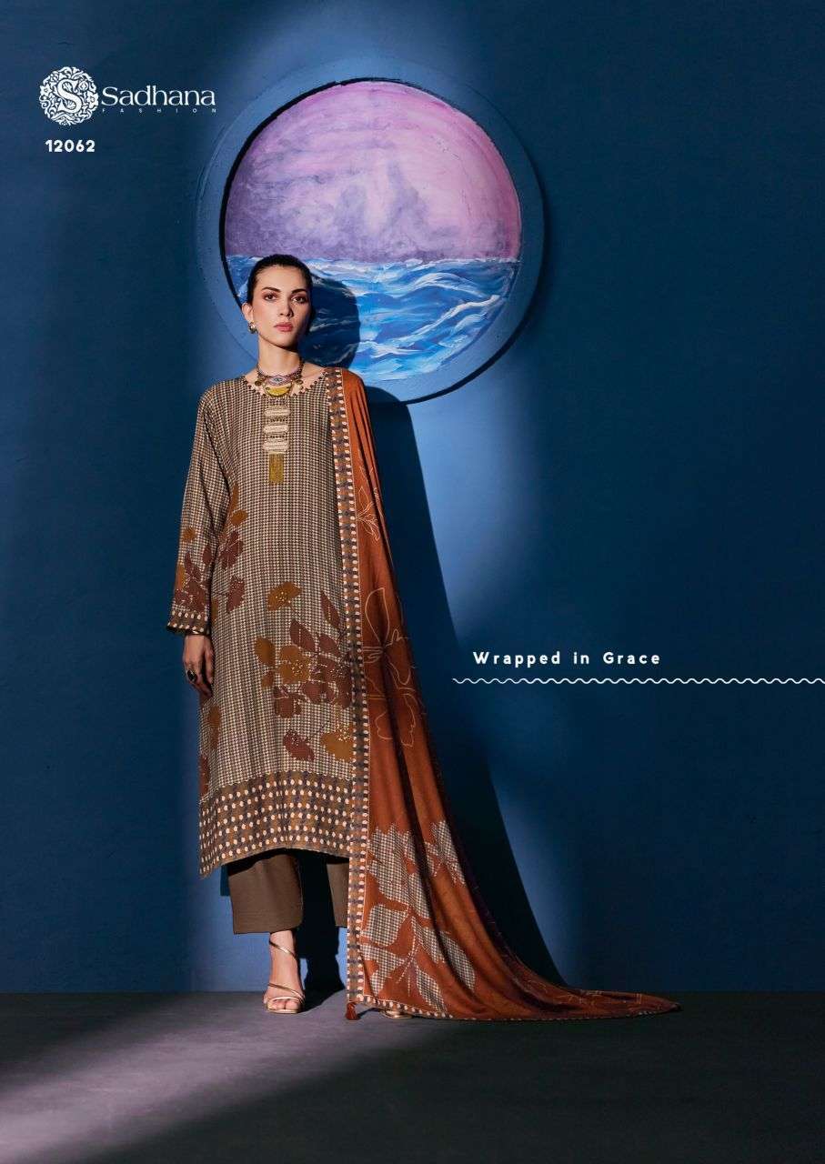 CELESTIAL WEAVE SERIES 12061 TO 12066 BY SADHANA DESIGNER DIGITAL PRINTED AND KHATLI WORK VISCOSE PASHMINA SUITS ARE AVAILABLE AT WHOLESALE PRICE