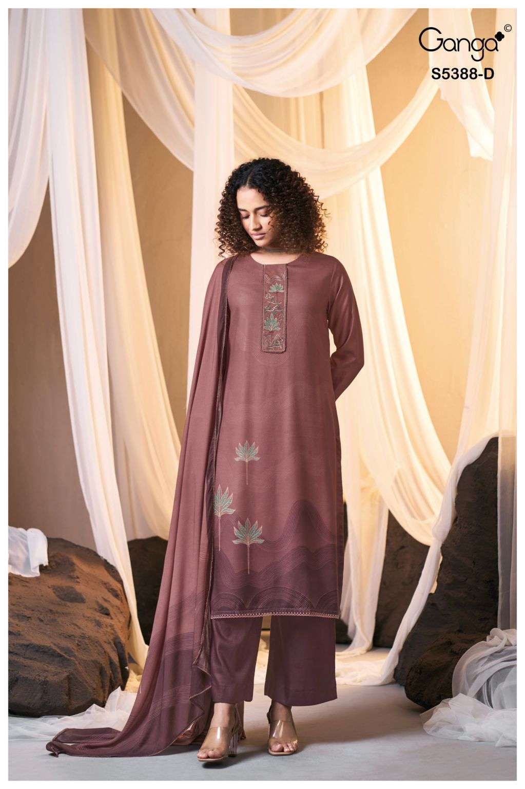 CIELSA SERIRES 5388 BY GANGA DESIGNER EMBROIDERY AND SCHIFFLI EMBROIDERY WORK WOOL PASHMINA SUITS ARE AVAILABLE AT WHOLESALE PRICE