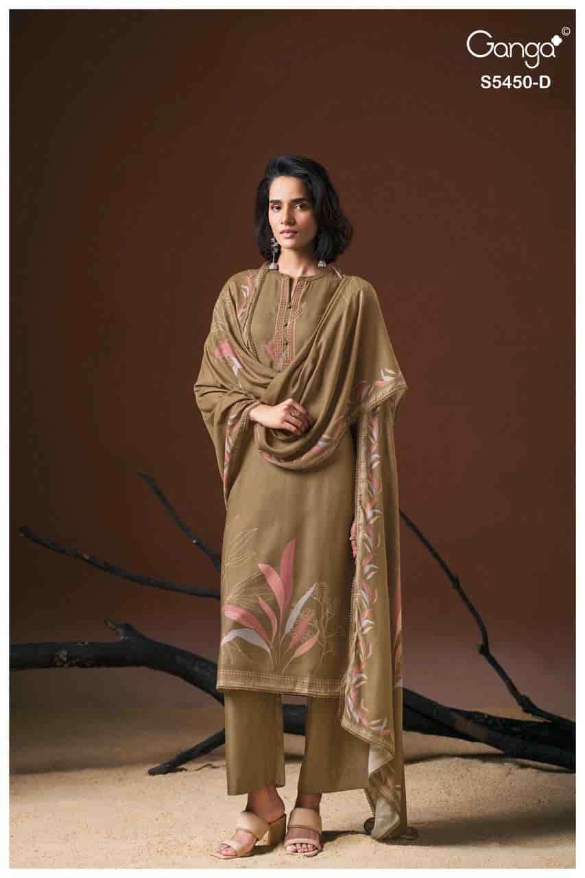 CLAIRA SERIES 5450 BNY GANGA DESIGNER PRINTED WITH EMBROIDERY AND SCHIFFLI EMBROIDERY WORK WOOL PASHMINA SUITS ARE AVAILABLE AT WHOLESALE PRICE