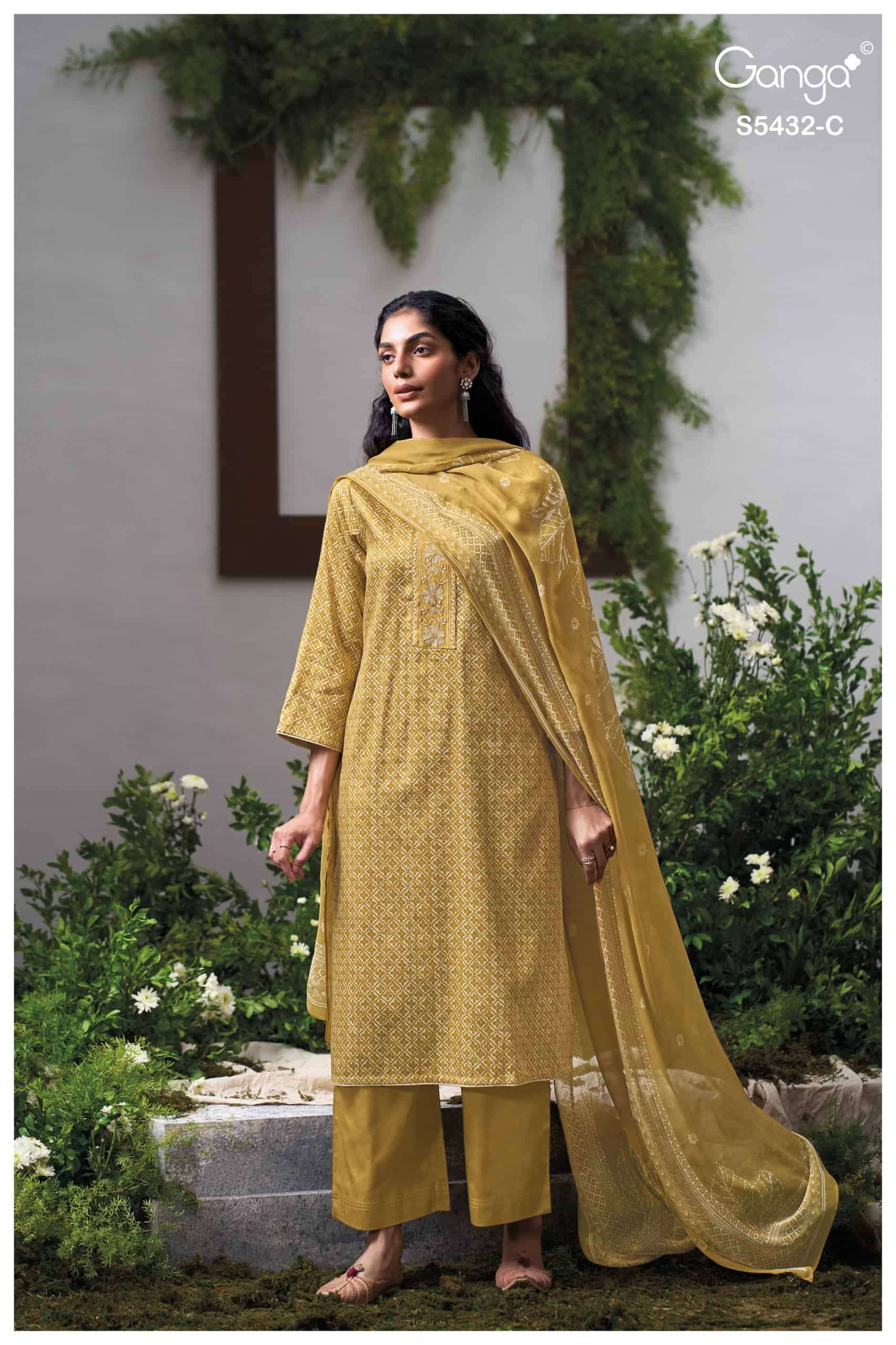 DAELEN SERIES 5432 BY GANGA DESIGNER PRINTED WITH EMBROIDERY WORK WOOL PASHMINA SUITS ARE AVAILABLE AT WHOLESALE PRICE