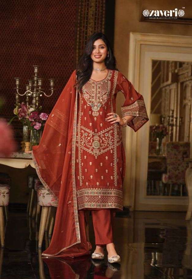 DASTUR VOL-2 SERIES 2461 TO 2463 BY ZAVERI DESIGNER EMBROIDERY WORK ORGANZA READYMADE SUITS ARE AVAILABLE AT WHOLESALE PRICE