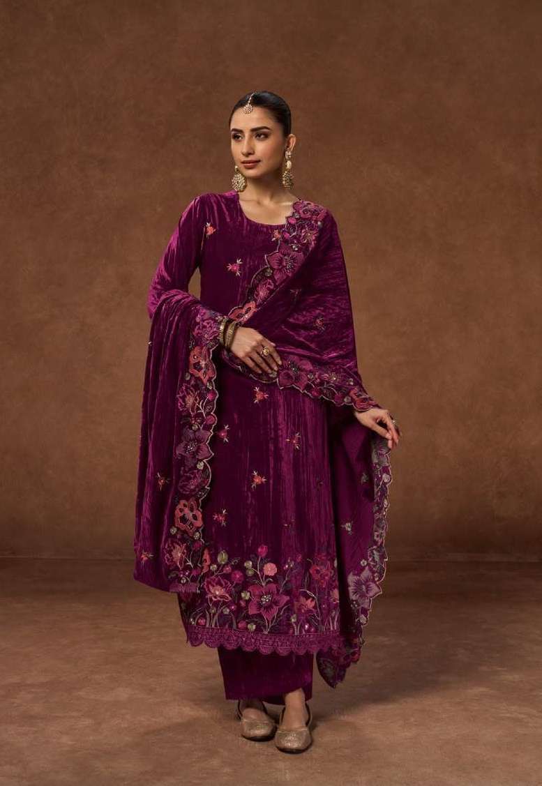 ELIZA SERIES 87001 BY KESAR DESIGNER EMBROIDERY WORK CRUSH VELVET SUITS ARE AVAILABLE AT WHOLESALE PRICE