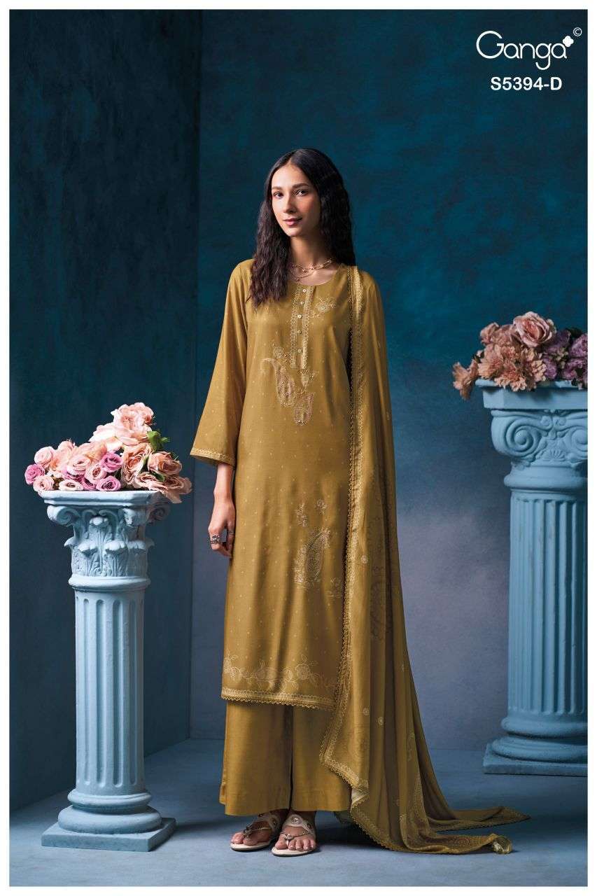 ELVAYA SERIES 5394 BY GANGA DESIGNER PRINTED WITH EMBROIDERY AND HAND WORK WOOL PASHMINA SUITS ARE AVAILABLE AT WHOLESALE PRICE