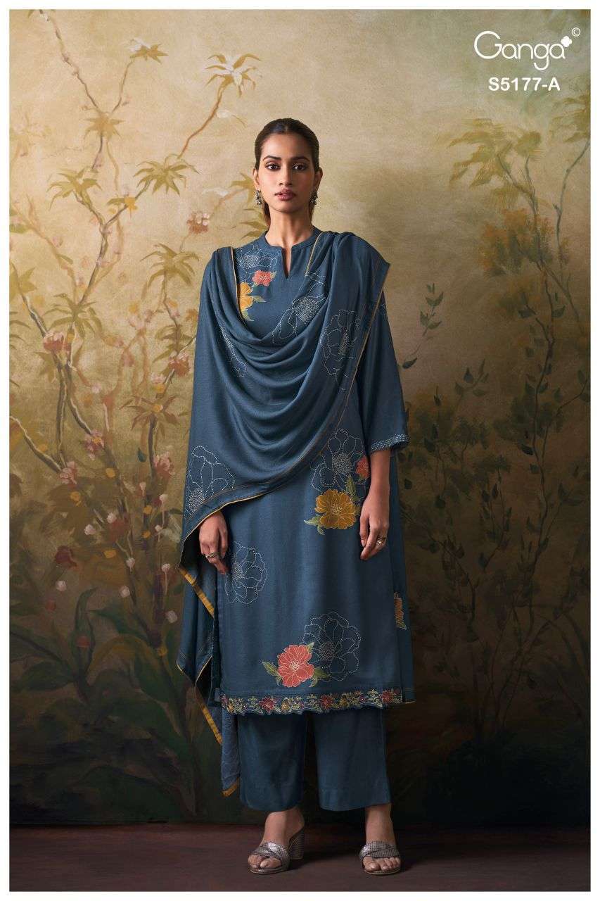 EREM SERIES 5177 BY GANGA DESIGNER PRINTED WITH HAND WORK WOOL PASHMINA SUITS ARE AVAILABLE AT WHOLESALE PRICE