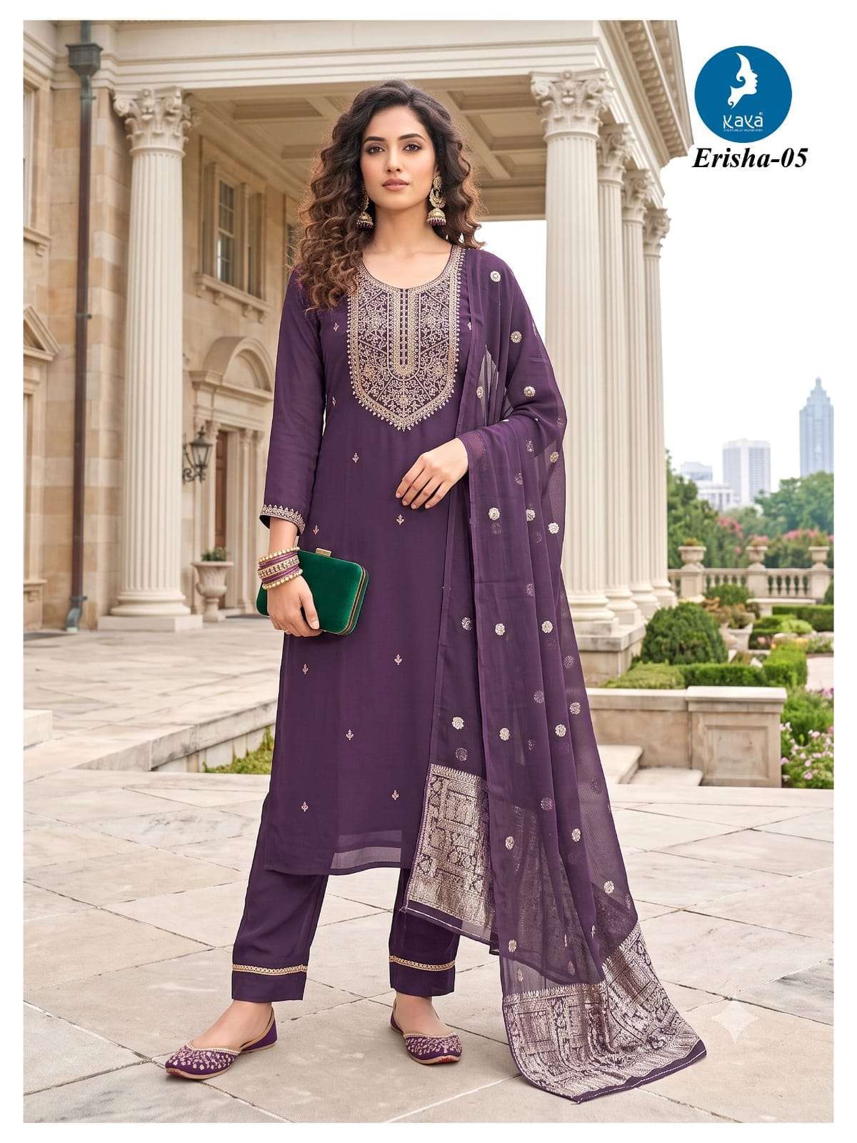 ERISHA SERIES 01 TO 06 BY KAYA DESIGNER EMBROIDERY WORK TWO TONE ROMAN TOP WITH BOTTOM AND DUPATTA ARE AVAILABLE AT WHOLESALE PRICE