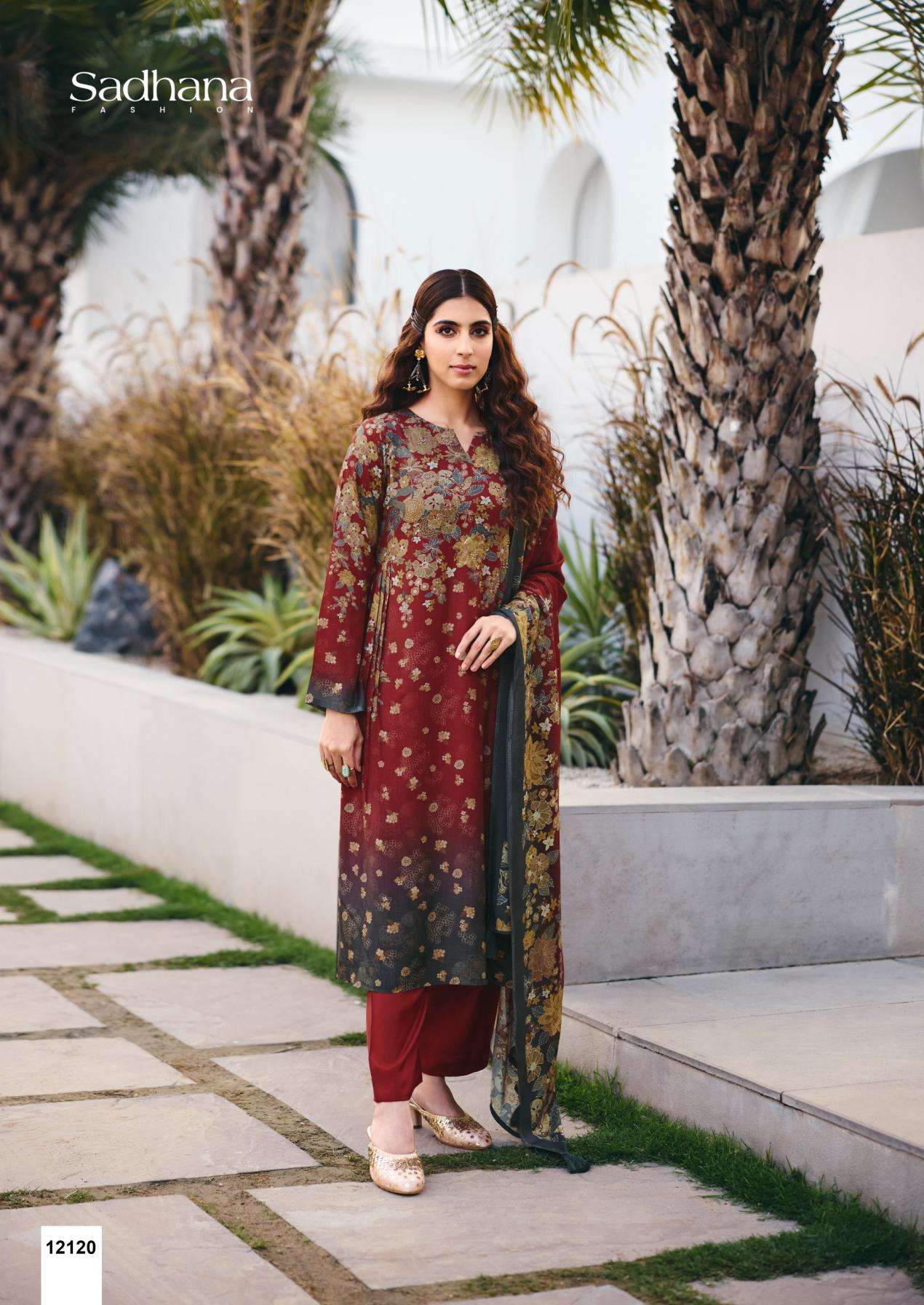 ETHER VOL-2 SERIES 12115 TO 12120 BY SADHANA DESIGNER DIGITAL PRINTED AND KHATLI WORK VISCOSE PASHMINA SUITS ARE AVAILABLE AT WHOLESALE PRICE 