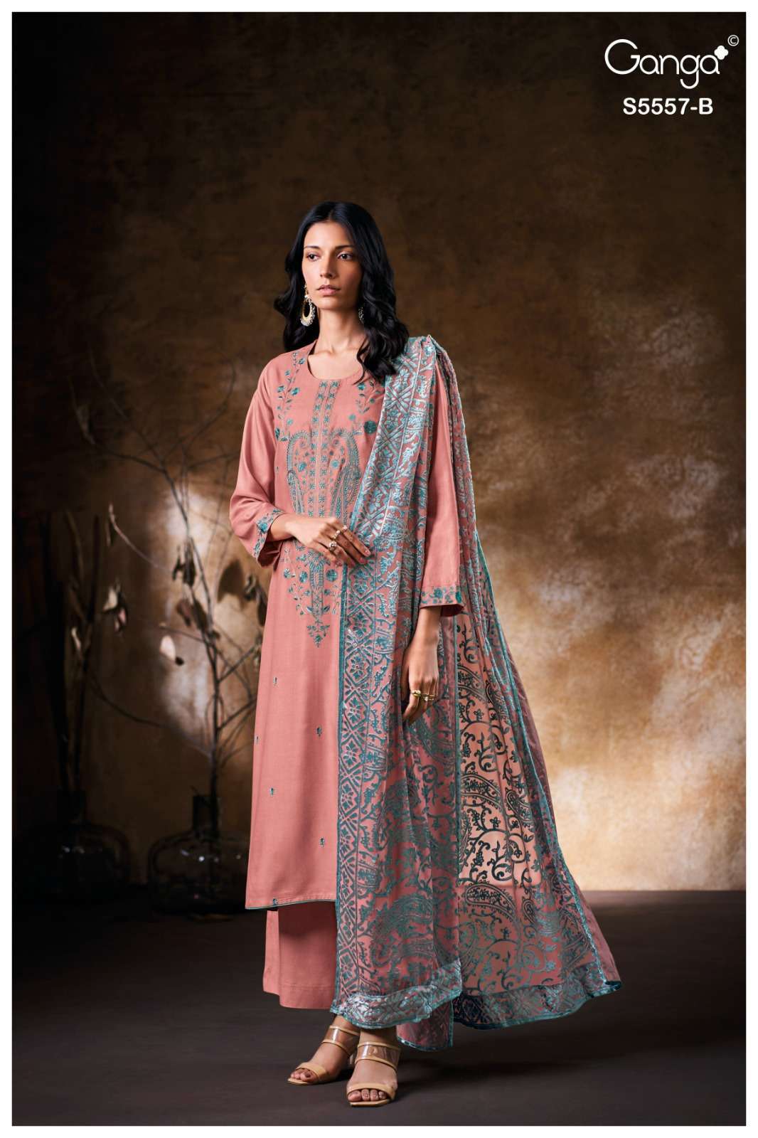 EVELIRA SERIES 5557 BY GANGA DESIGNER EMBROIDERY WORK PASHMINA SUITS ARE AVAILABLE AT WHOLESALE PRICE 