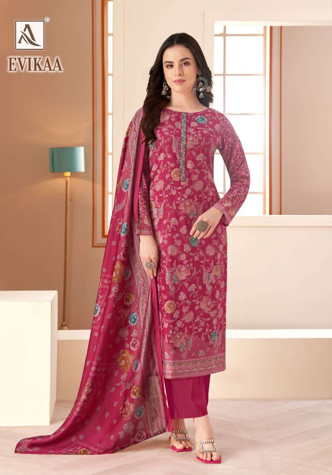 EVIKAA SERIES 3118 BY ALOK SUITS DESIGNER DISCHARGE PRINT WITH HAND WORK AND EMBROIDERY WORK VISCOSE MODAL SUITS ARE AVAILABLE AT WHOLESALE PRICE