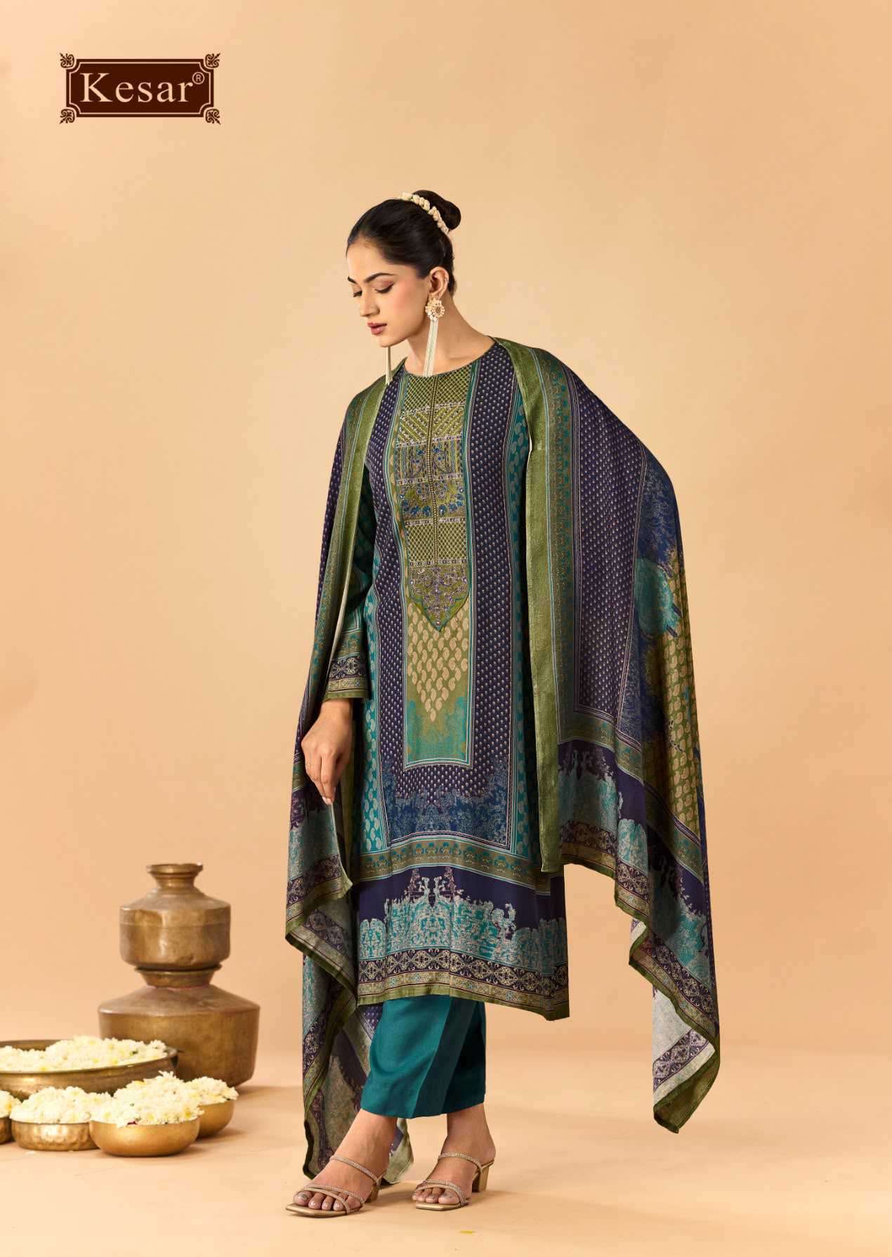 FAARIAH SERIES 1001 BY KESAR DESIGNER DIGITAL PRINTED AND EMBROIDERY WORK VISCOSE PASHMINA SUITS ARE AVAILABLE AT WHOLESALE PRICE