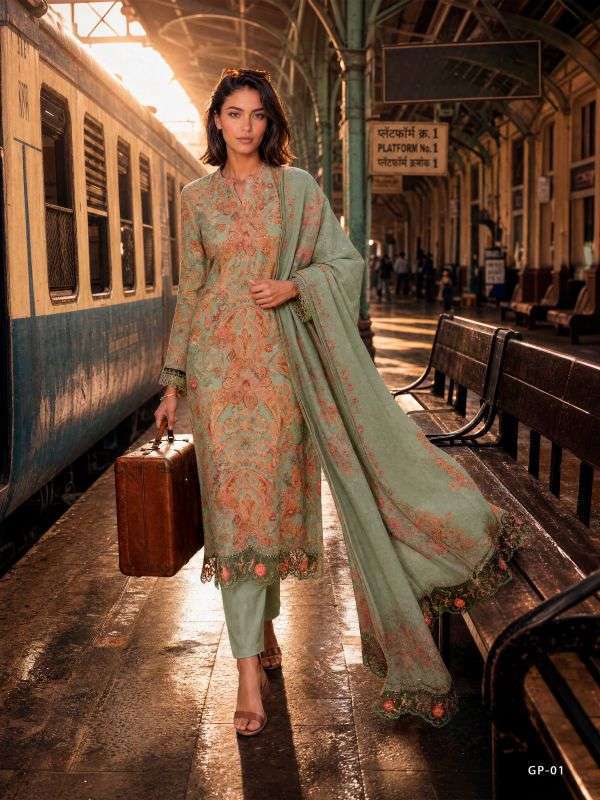 GARDEN OF PARADISE SERIES 01 TO 04 BY VARSHA DESIGNER DIGITAL PRINTED AND EMBROIDERY WORK VISCOSE PASHMINA SUITS ARE AVAILABLE AT WHOLESALE PRICE
