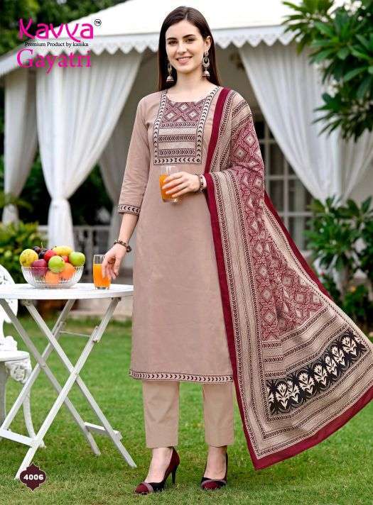 GAYATRI VOL-4 SERIES 4001 TO 4010 BY KAVYA DESIGNER DHABU COTTON KURTI WITH BOTTOM AND DUPATTA ARE AVAILABLE AT WHOLESALE PRICE