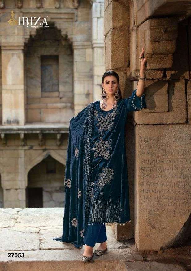 GUL E NAYAAB SERIES 27051 TO 27056 BY IBIZA DESIGNER BEADS WORK VISCOSE VELVET SUITS ARE AVAILABLE AT WHOLESALE PRICE