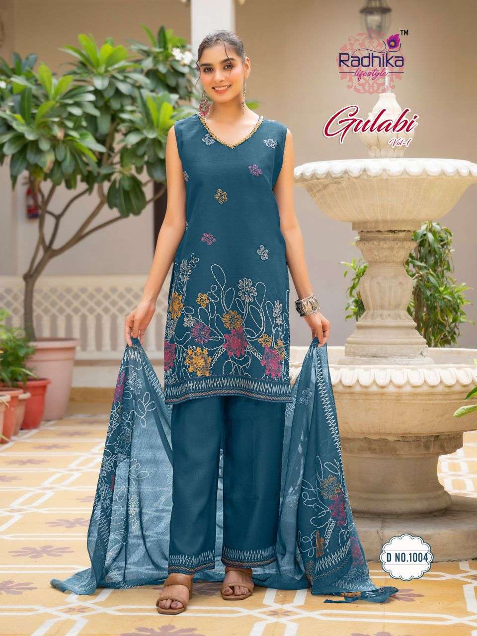 GULABI VOL-1 SERIES 1001 TO 1005 BY RADHIKA LIFESTYLE DESIGNER HAND WORK VATICAN KURTI WITH BOTTOM AND DUPATTA ARE AVAILABLE AT WHOLESALE PRICE