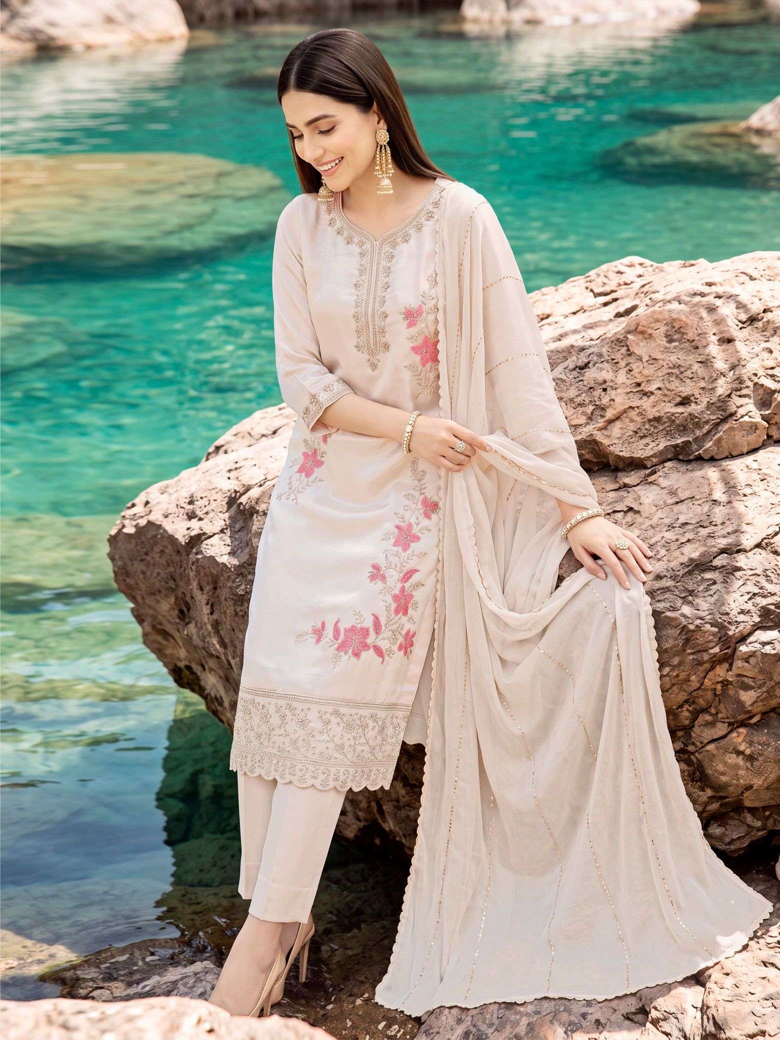 GULNAAZ SERIES 101 TO 106 BY OSSM DESIGNER EMBROIDERY WORK VISCOSE ROMAN GLASS TOP WITH BOTTOM AND DUPATTA ARE AVAILABLE AT WHOLESALE PRICE
