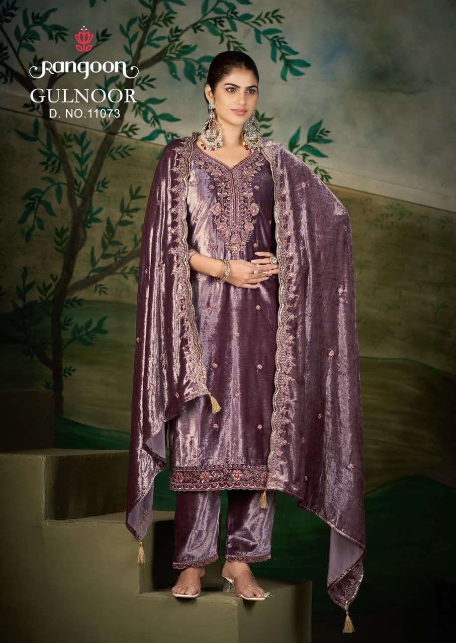 GULNOOR SERIES 11071 TO 11074 BY RANGOON DESIGNER BEADS WORK ICE VELVET READYMADE SUITS ARE AVAILABLE AT WHOLESALE PRICE 