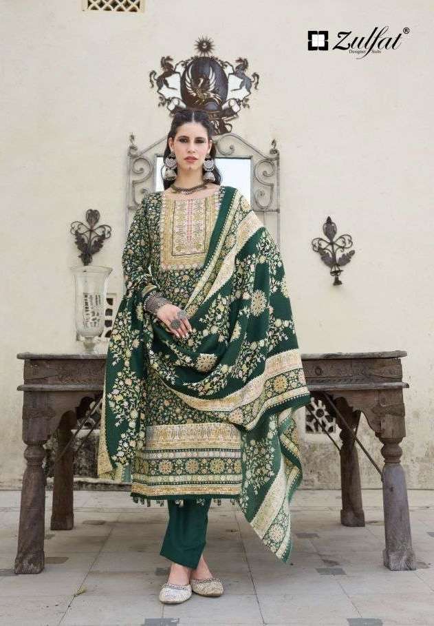 GULNOOR SERIES 731 BY ZULFAT DESIGNER WOOLEN PASHMINA SUITS ARE AVAILABLE AT WHOLESALE PRICE 