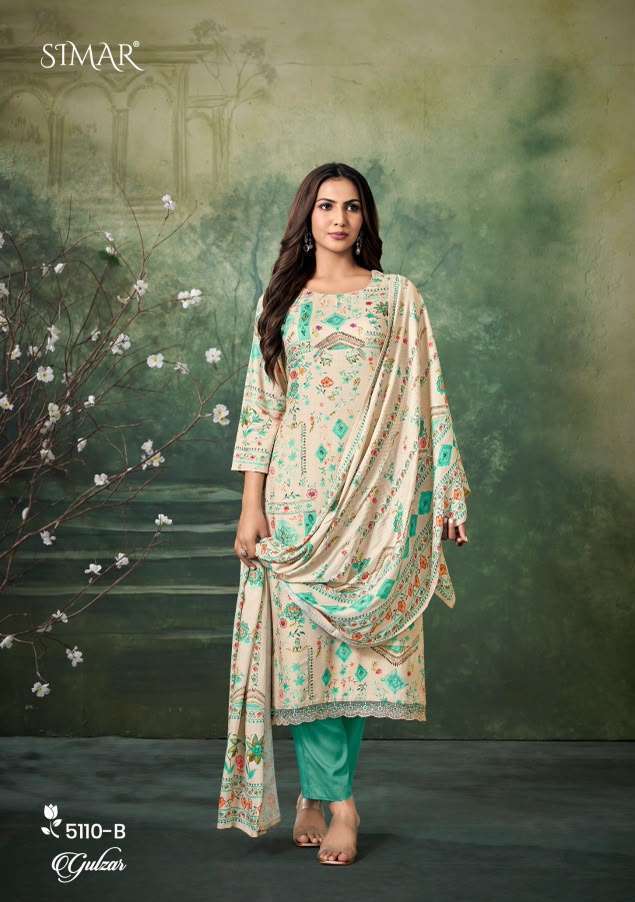 GULZAR SERIES 4110 BY SIMAR DESIGNER DIGITAL PRINTED AND HAND WORK VISCOSE PASHMINA SUITS ARE AVAILABLE AT WHOLESALE PRICE