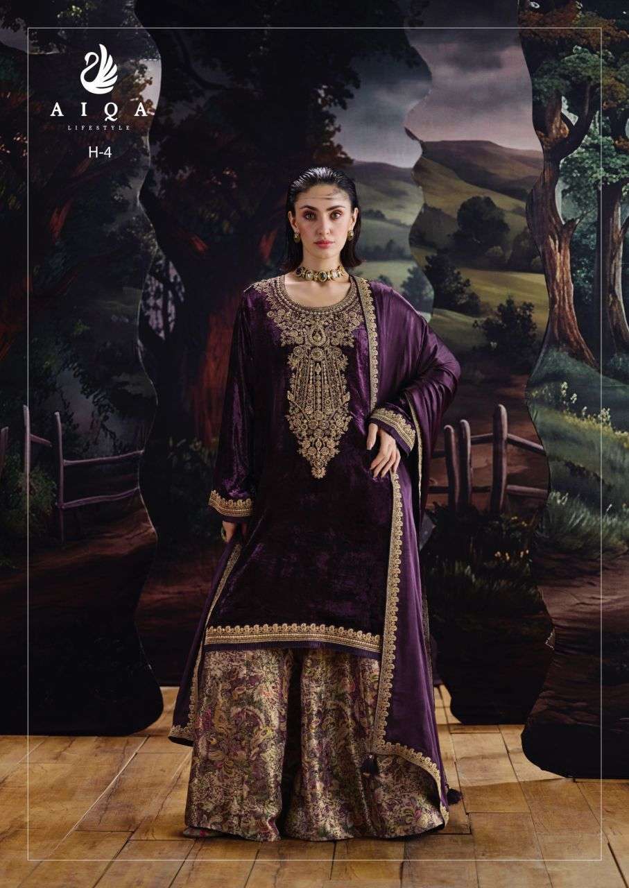 HOUSE OF GRACE SERIES H1 TO H6 BY AIQA DESIGNER FANCY WORK VISCOSE VELVET SUITS ARE AVAILABLE AT WHOLESALE PRICE