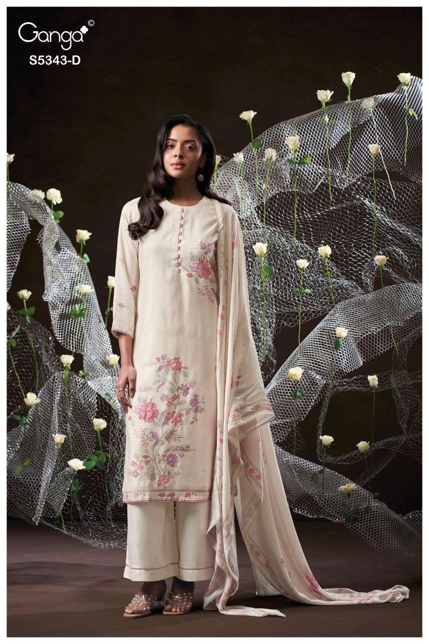 HRUSHEL SERIES 5343 BY GANGA DESIGNER PRINTED WITH HAND WORK AND HAND EMBROIDERY SUITS ARE AVAILABLE AT WHOLESALE PRICE