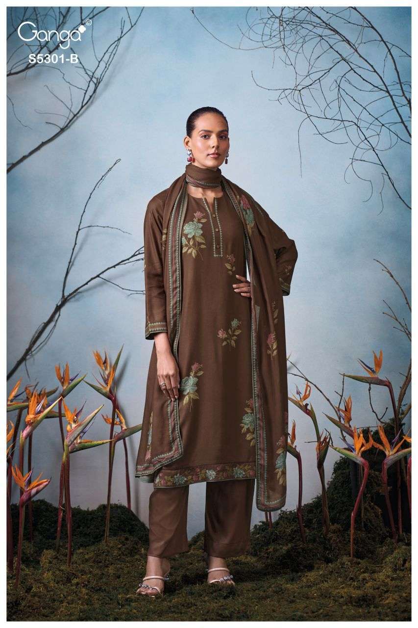 ISIS SERIES 5301 BY GANGA DESIGNER PRINTED WITH HAND WORK AND EMBROIDERY SUITS ARE AVAILABLE AT WHOLESALE PRICE