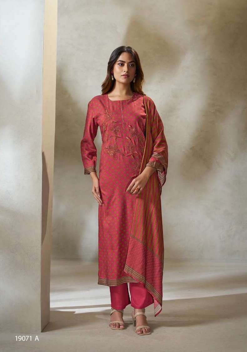 JASRAH SERIES 19071 BY OMTEX DESIGNER DIGITAL PRINTED WITH EMBROIDERY WORK PASHMINA SUITS ARE AVAILABLE AT WHOLESALE PRICE