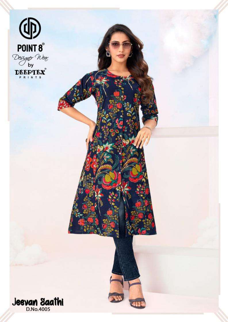 JEEVAN SATHI VOL-4 SERIES 4001 TO 4010 KURTI BY POINT 8 DEEPTEX DESIGNER PRINTED COTTON KURTIS ARE AVAILABLE AT WHOLESALE PRICE