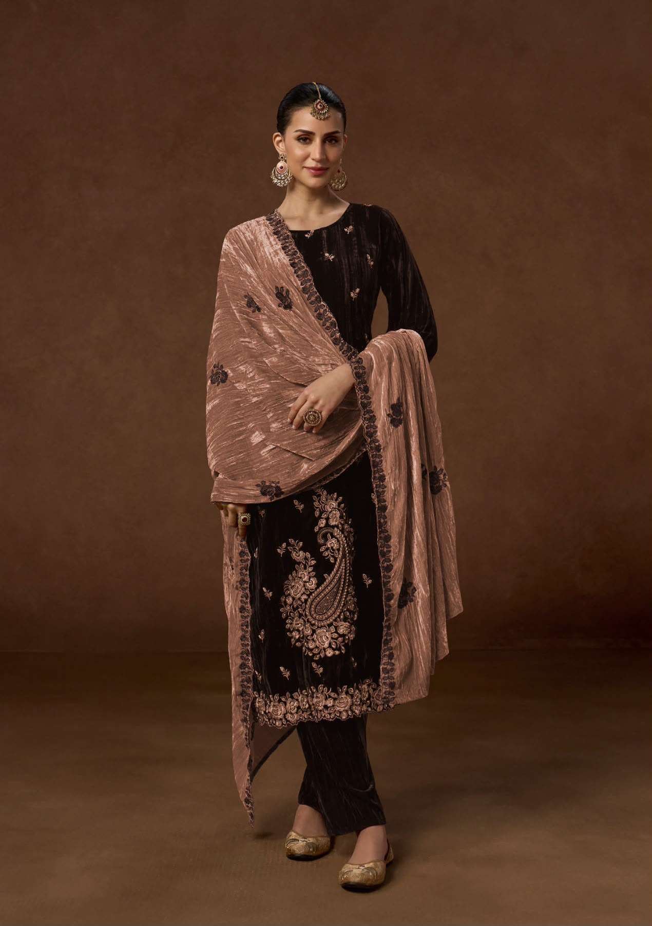 JENISHA SERIES 140001 TO 140004 BY KESAR DESIGNER MIRROR EMBROIDERY WORK CRUSH VELVET SUITS ARE AVAILABLE AT WHOLESALE PRICE