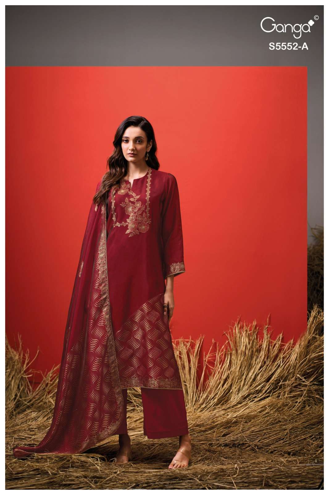 JULIKA SERIES 5552 BY GANGA DESIGNER EMBROIDERY AND HAND WORK VISCOSE WOVEN SILK JACQUARD SUITS ARE AVAILABLE AT WHOLESALE PRICE