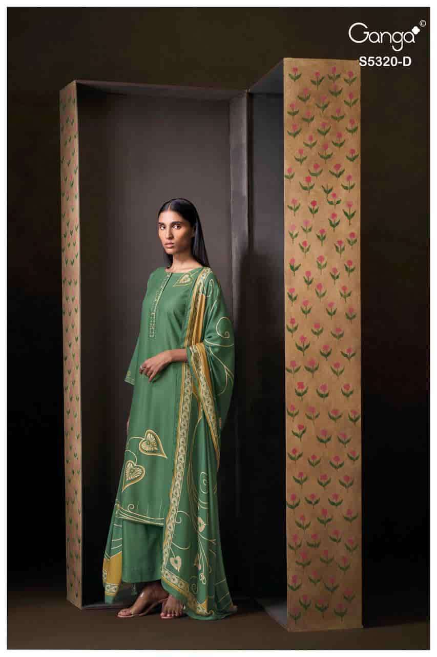 JUVIA SERIES 5320 BY GANGA DESIGNER PRINTED WITH HAND WORK AND EMBROIDERY WORK WOOL PASHMINA SUITS ARE AVAILABLE AT WHOLESALE PRICE 
